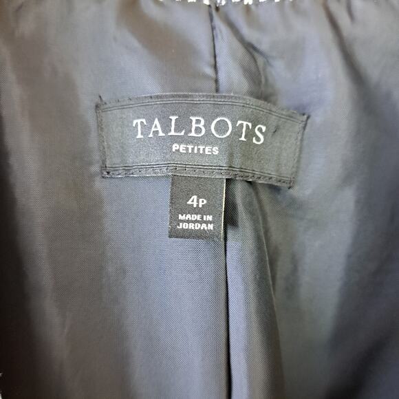 TALBOTS Black White Fringe-Trim Tweed Jacket Blazer Size 4P - Picture 8 of 12